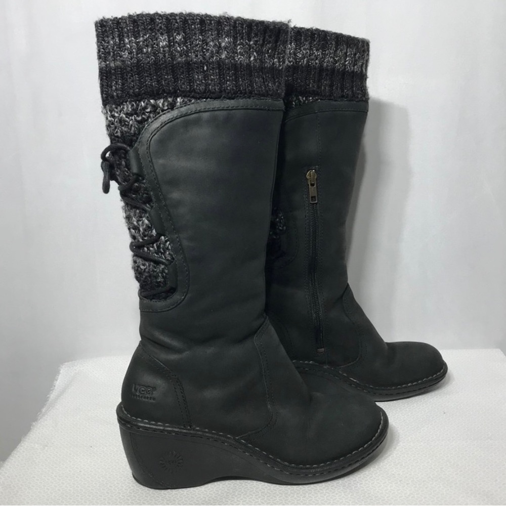 UGG 1936 SKYLAIR Black Leather Sweater Boots